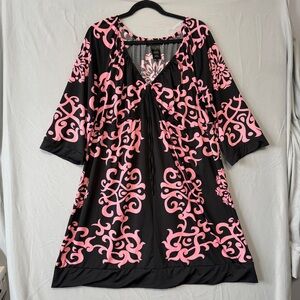 INC International Concepts Womens Babydoll Dress Size 2X Black Pink Resortwear
